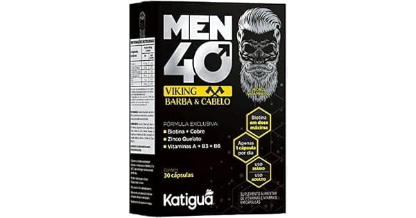 Katigu Men 40 Viking Barba e Cabelo Com Biotina Cobre Zinco Quelato Vitamina A B3 B6 Sem sabor Para Homens 30 Cpsulas rgidas 30 doses Preto