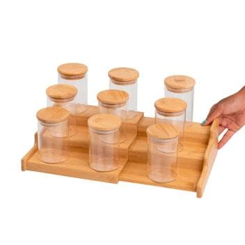 Kit 9 Potes Hermético 200ml com Tampa de Bambu E Rack Organizador de Bambu - Oikos - Pote - Magazine Afadadaspromos