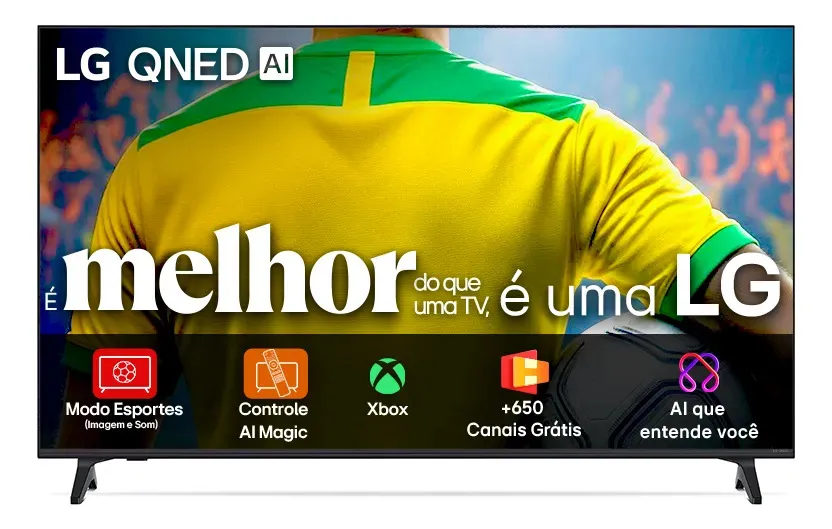 Smart TV 4K 65" LG QNED73 Portal de Games Processador AI α7 Ger8 4K Super Upscaling Google Cast Integrado Controle AI Magic WebOS 25 Modo Esportes Alerta de EsportesSmart TV 4K 65" LG QNED73 Portal de