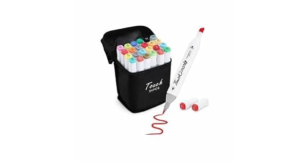 Kit de 24 Canetas Marcador Permanente Ponta Dupla Touch Coloridas para Desenho Profissional Escolar Infantil com Estojo Organizador