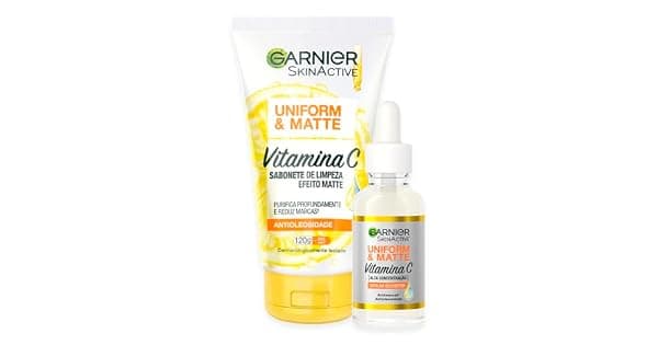 Garnier Uniform Matte Kit Skincare Creme de Limpeza Facial Vitamina C 120g e Srum Booster Antimarcas 15ml Efeito Peeling Reduz Marcas e Oleosidade Pele Uniforme e Hidratada