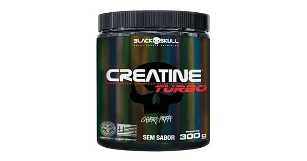 Creatine Turbo sem sabor Pote 300g Black Skull Suplementao para Treino Performance Ganho Muscular Hipertrofia Fora e Resistncia