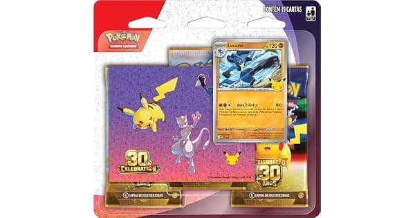 Pokmon TCG Celebrao de 30 anos Blister Triplo com Adesivo Pokmon Lucario